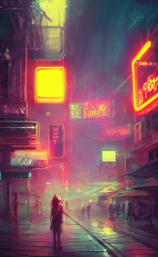 Image similar to a blurry neon sign in the distance, dynamic lighting, photorealistic fantasy concept art, trending on art station, stunning visuals, creative, cinematic, ultra detailed