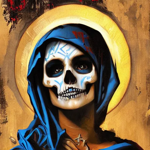 Image similar to painting of the virgin mary skull face by greg rutkowski and jc leyendecker with graffiti pop art