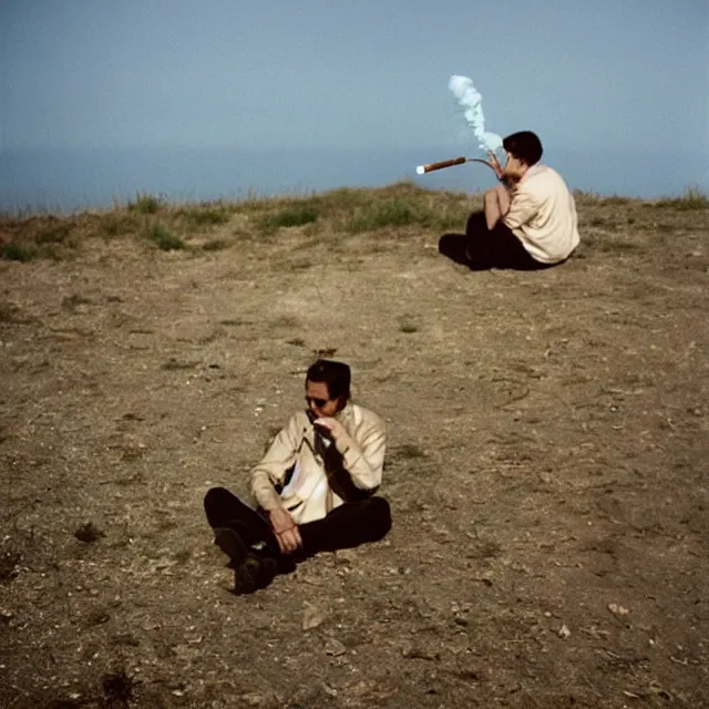 Image similar to resting smoking a joint at the end of the world, photo by william eggelston