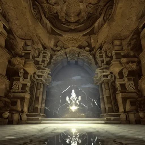 Prompt: the grand magical entrance, marble floors, art by kotaro chiba, volumetric lighting, epic composition