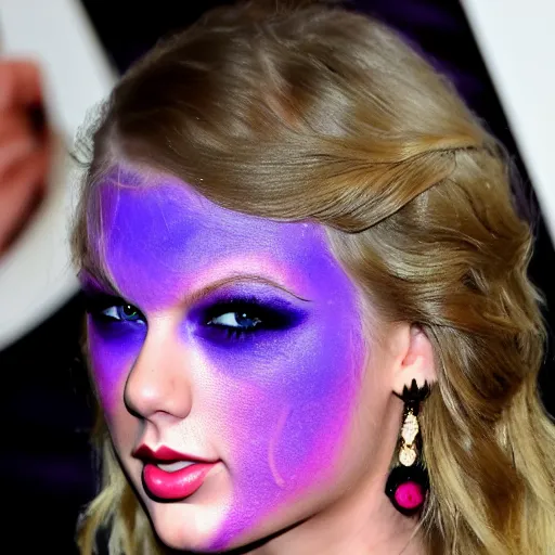 Image similar to Taylor Swift with purple face paint