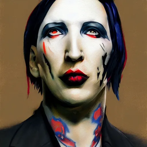 Image similar to Greg Manchess portrait painting of Marilyn Manson as Overwatch character, medium shot, profile picture, Organic Painting, sunny day, Matte Painting, bold shapes, hard edges, street art, trending on artstation, by Huang Guangjian and Gil Elvgren and Sachin Teng