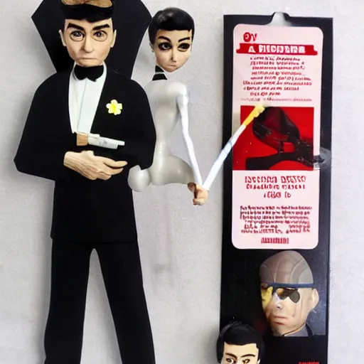 Prompt: audrey hepburn cos play ernst blofeld, stop motion vinyl action figure, plastic, toy, butcher billy style