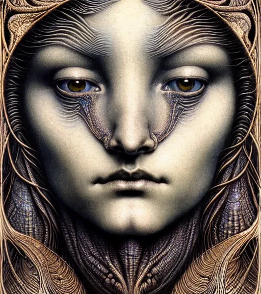 Image similar to detailed realistic beautiful bast goddess face portrait by jean delville, gustave dore, iris van herpen and marco mazzoni, art forms of nature by ernst haeckel, art nouveau, symbolist, visionary, gothic, neo - gothic, pre - raphaelite, fractal lace, intricate alien botanicals, ai biodiversity, surreality, hyperdetailed ultrasharp octane render