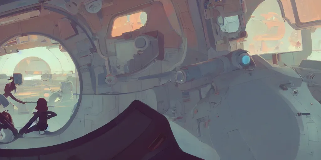 Image similar to young women, landing on the space station settlement, by cory loftis & akihiko yoshida & james gilleard & atey ghailan & makoto shinkai & goro fujita & studio ghibli, rim light, exquisite lighting, clear focus, very coherent, plain background, soft painting, photorealistic, unreal engine 5, 8 k