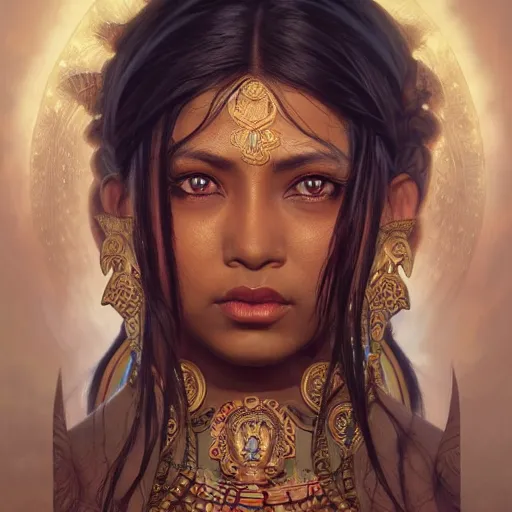 Prompt: painting of a muscular dark nepali female, sari, big eyes, fat, ultra realistic, concept art, intricate details, eerie, highly detailed, photorealistic, octane render, 8 k, unreal engine. art by artgerm and greg rutkowski and alphonse mucha