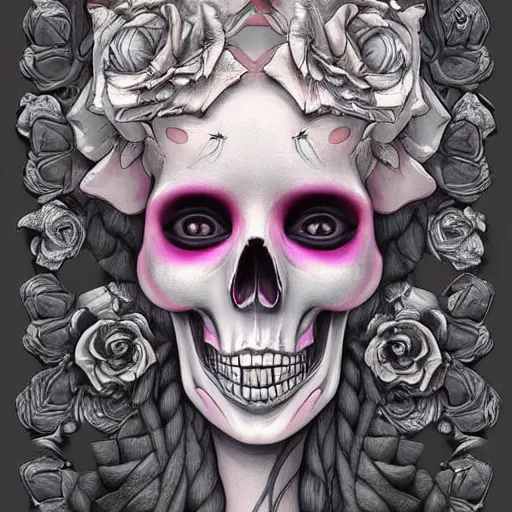 Prompt: digital art painting pastel goth aesthetic, creepy kawaii skull, highly detailed, highly intricate, artstation