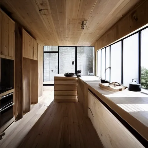 Image similar to “extravagant luxury modern rustic kitchen interior design, by Tadao Ando and Koichi Takada, Japanese and Scandinavian design, flowers, wooden floor”