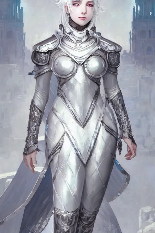 Image similar to portrait white hair knights of zodiac girl, matt white ice color armor, in ruined agora of athens, ssci - fi and fantasy, intricate and very very beautiful and elegant, highly detailed, digital painting, artstation, concept art, smooth and sharp focus, illustration, art by tian zi and wlop and alphonse mucha and ilya kuvshinov