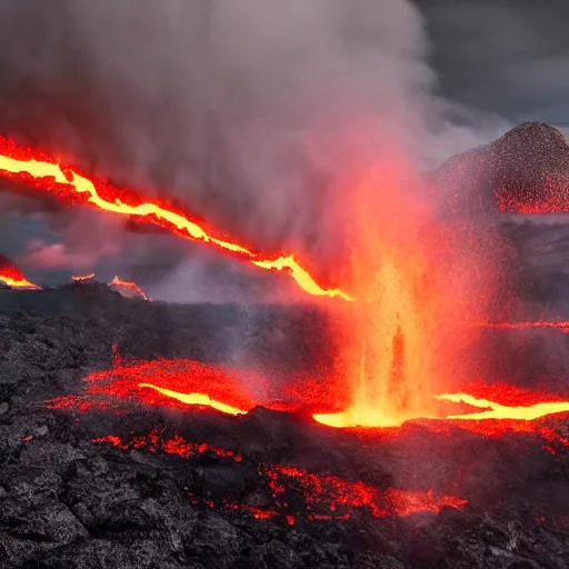 Image similar to movie still of an epic battle, lava in the background, highly-detailed, establishing shot, realistic