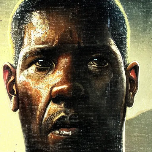 Prompt: portrait of a man by greg rutkowski, denzel washington as a colonial marine from aliens franchise, he is about 5 0 years old, military composure, wearing the tactical gear of the colonial marines, highly detailed portrait, digital painting, artstation, concept art, smooth, sharp foccus ilustration, artstation hq