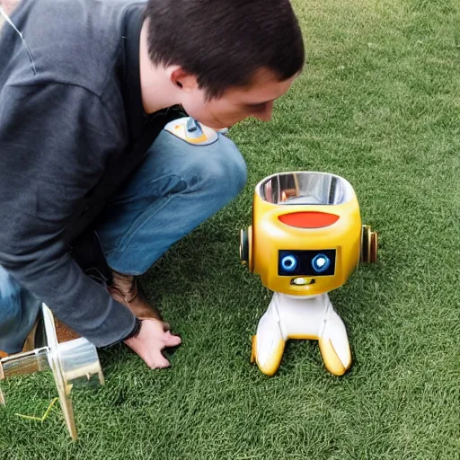 Prompt: teaching a robot dog to poo beer