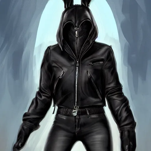 Prompt: A bunny with a small head wearing a leather jacket and leather jeans and elegant leather gloves, trending on FurAffinity, energetic, dynamic, digital art, highly detailed, FurAffinity, high quality, digital fantasy art, FurAffinity, favorite, character art