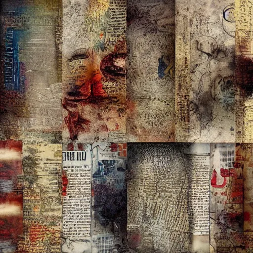 Image similar to detailed and highly reliefed mixed media digital collage textures, spectacular quality