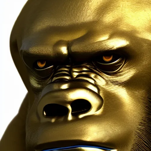 Image similar to portrait of gorilla gold statue reflect chrome, 8 k uhd, unreal engine, octane render in the artstyle of finnian macmanus, john park and greg rutkowski