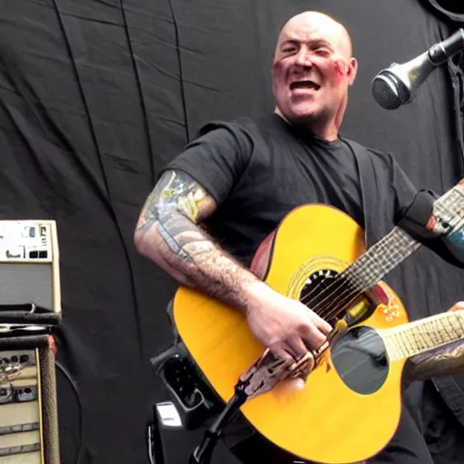 Prompt: Doom guy playing guitar at a music festival in Japan