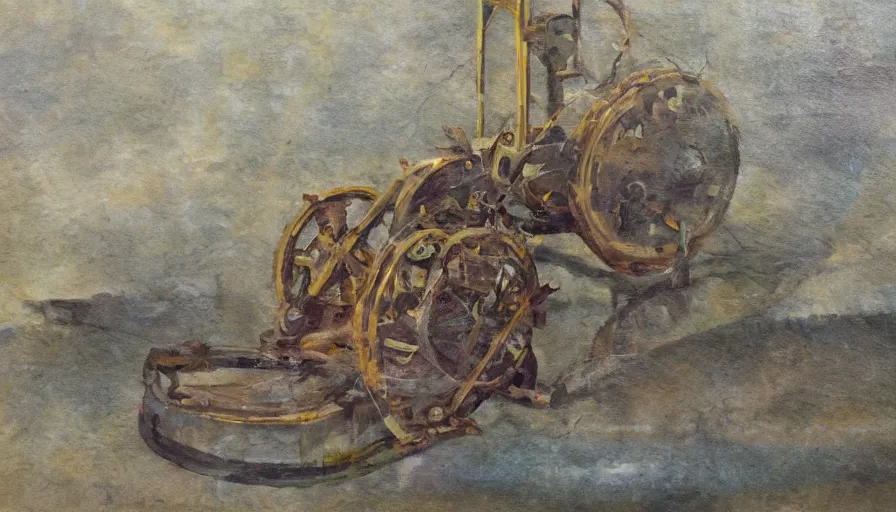 Image similar to perpetual motion machine, oil painting