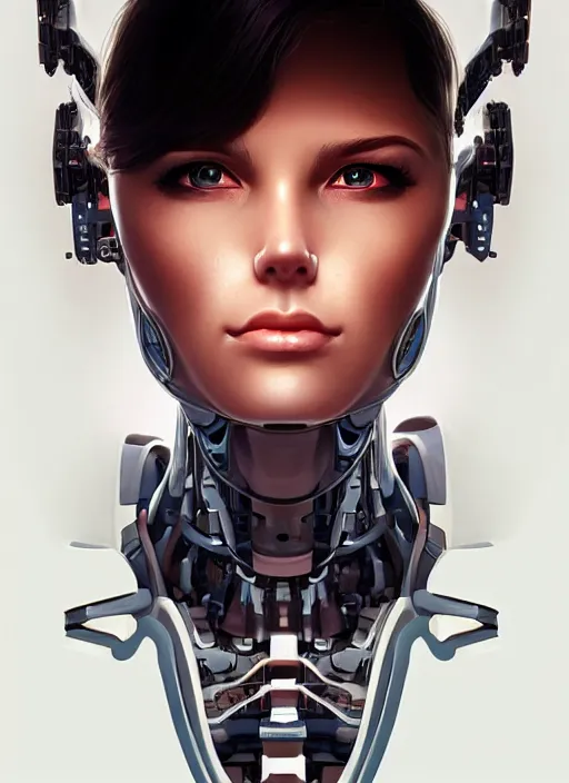 Prompt: portrait of a cyborg woman who turns her head to the ((((((right))))) left+150 (((((up))))) (((((down))))) by Artgerm,eyes closed , biomechanical, hyper detailled, trending on artstation