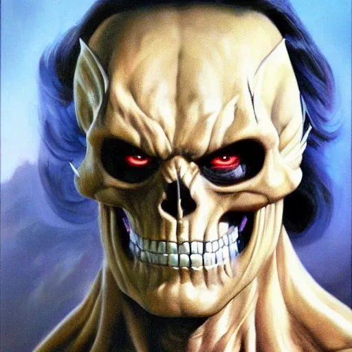 Prompt: ultra realistic portrait painting of skeletor as wolverine, art by frank frazetta, 4 k, ultra realistic, highly detailed, epic lighting