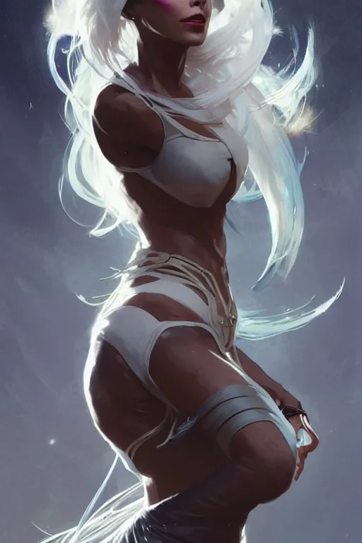 Prompt: beautiful woman with white hair and brown skin as aeon flux profile picture by Greg Rutkowski, dynamic pose, intricate, futuristic, fantasy, elegant, by Stanley Artgerm Lau, greg rutkowski, thomas kindkade, alphonse mucha, loish, norman Rockwell,