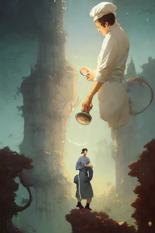 Prompt: a male french chef, the greatest most talented chef in the world. decorated with culinary magic, fantasy art by greg rutkowski, loish, rhads, ferdinand knab, makoto shinkai and lois van baarle, ilya kuvshinov, rossdraws, tom bagshaw, sharp focus, smooth, symmetry