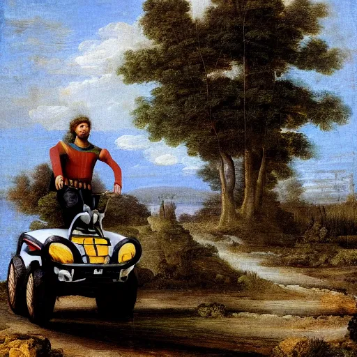 Prompt: a guy on an all-terrain vehicle, medieval composition