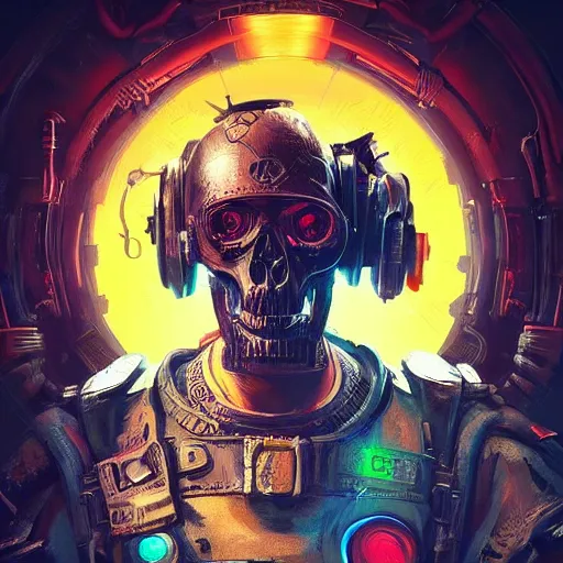 Image similar to an obsidian skull face monkey warrior, neon graffiti, Apex Legends character digital illustration portrait design, by android jones and greg rutkowski in a cyberpunk voodoo style, retrowave color scheme, detailed, cinematic lighting, wide angle action dynamic portrait