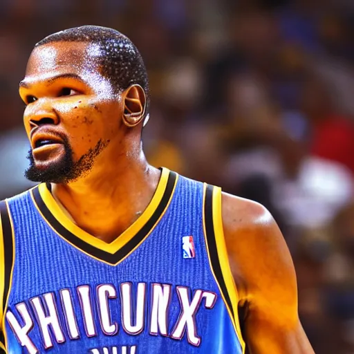 Prompt: 8k photo of kevin Durant in a Phoenix sun's jersey