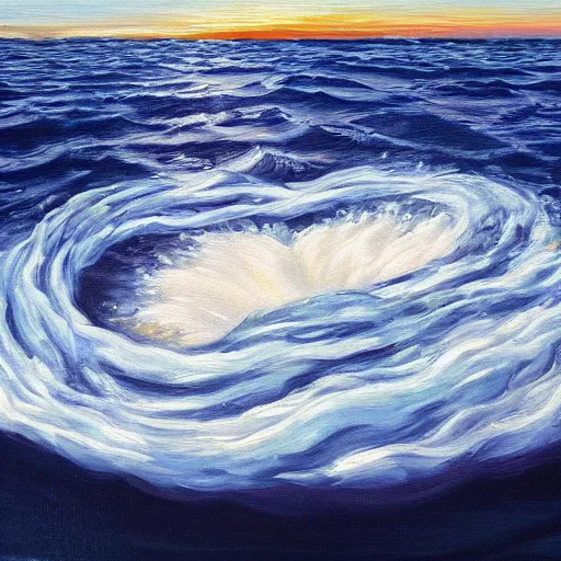 Image similar to a detailed oil painting of a whirlpool in the middle of the ocean