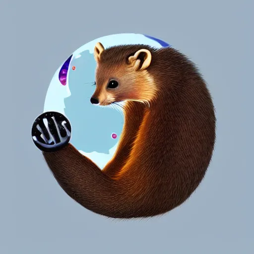 Image similar to giant pine marten in space holding a planet, digital art, trending on artstation, highly detailed, minimalistic art