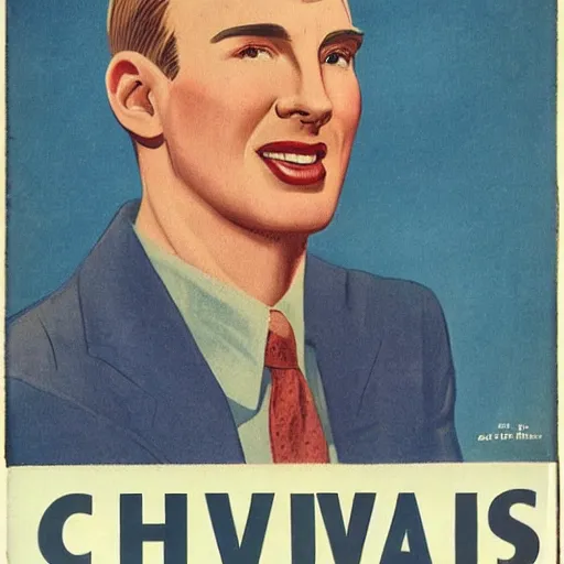 Image similar to Chris Evans portrait, color vintage magazine illustration 1950