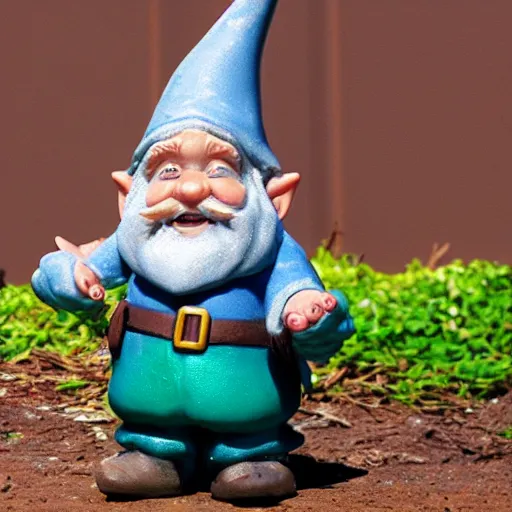 Prompt: gnome looking at a camera and looking very surprised, ultrarealistic