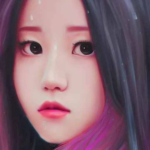 Prompt: ! dream portrait of jisoo blackpink, rainy background, pink bright art masterpiece artstation. 8 k, sharp high quality