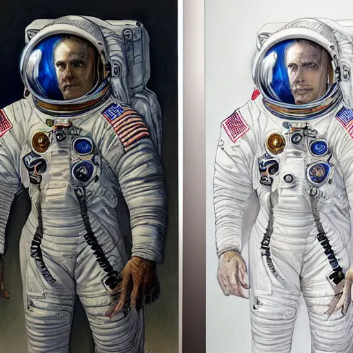 Image similar to Character front and back view of Astronaut by Donato Giancola, Trending on artstation and pixiv