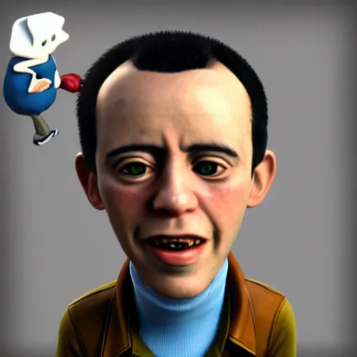 Image similar to kibooki style, Mick Jones, The Clash, Puppet cartoon, photo realistic, playing, Unreal Engine, Hdri