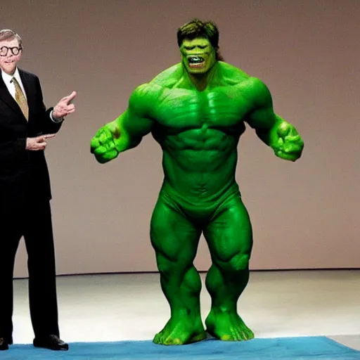 Image similar to bill gates cosplaying as the hulk, bill gates wearing a hulk costume, cosplay award winner