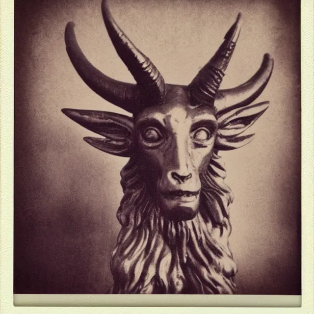 Image similar to baphomet, vintage polaroid