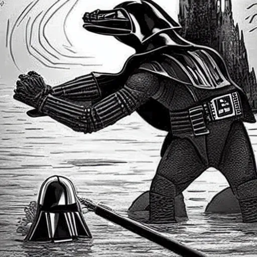 Image similar to Darth Vader as a crocodile