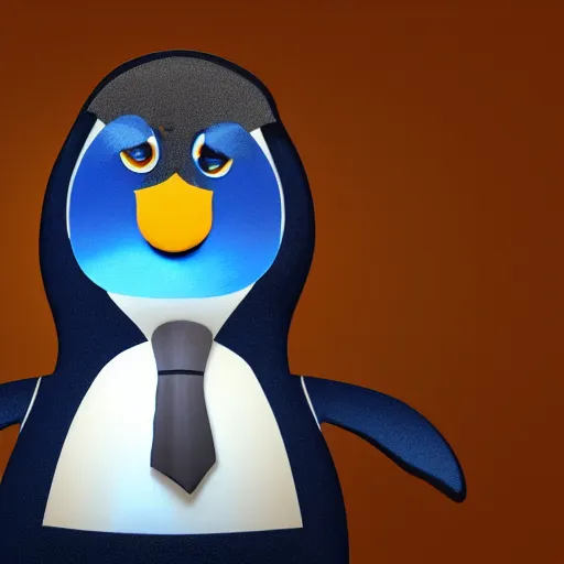 Image similar to selfie of a groovy penguin in a suit, blue penguin, hair, godfather, symmetrical, dark background, smoke, realistic, highly detailed, trending on artstation, in unreal engine,