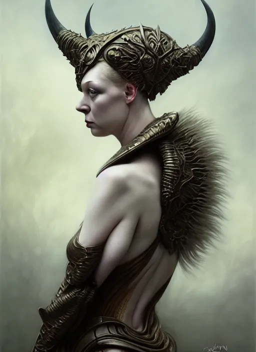 Image similar to gwendoline christie as an devil, aesthetic, fine art, intricate, elegant, highly detailed, realistic hair, centered, digital painting, art station, conceptual art, soft, sharp focus, illustration, artwork, artgerm, tomasz alen kopera, peter mohrbacher, donato giancola, wlop, boris vallejo