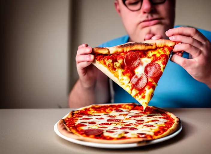 Image similar to fat cat eating a slice of pizza. highly detailed 8 k. intricate. lifelike. soft light. nikon d 8 5 0 5 5 mm. dof. cinematic postprocessing.