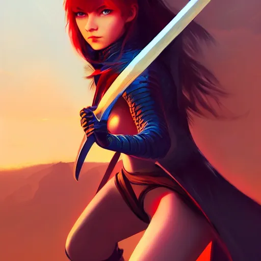 Image similar to a woman holding a sword with a dragon on it, concept art by Ilya Kuvshinov, contest winner, fantasy art, official art, concept art, high detail, experimental, high quality, 4k