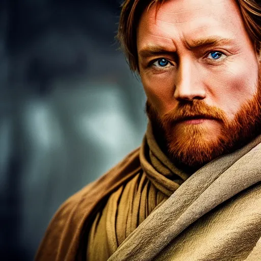 Image similar to obi-wan kenobi, star wars, high quality, 4k, photography, cinema, portrait, detailed face, sharp focus, DSLR, HDR low contrast,