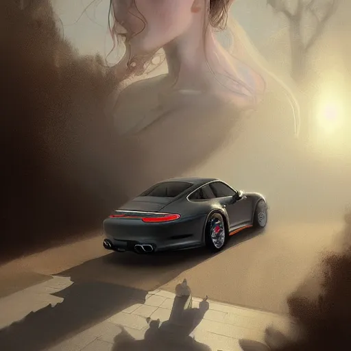 Image similar to a Porsce 911 Carrera 3.2 on silk cloth, fog, volumetric lighting, intricate, elegant, highly detailed, digital painting, artstation, concept art, smooth, sharp focus, illustration, art by artgerm and greg rutkowski and alphonse mucha