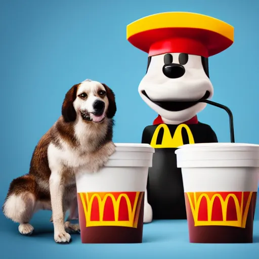 Image similar to photo of anthropomorphic dog working for mcdonalds, fur