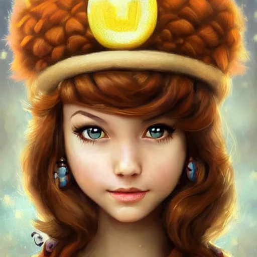 Image similar to cute princess daisy from super mario as realistic brunette human character art portrait, matte fantasy painting, deviantart artstation, by jason felix by steve argyle by tyler jacobson by peter mohrbacher, cinema c 9. 0