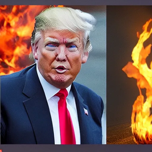 Image similar to photograph of donald trump on the highway firebending cars, dramatization