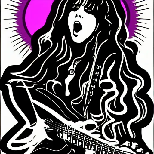 Image similar to stevie nicks playing guitar and singing, sticker - art, svg vector, adobe - illustrator