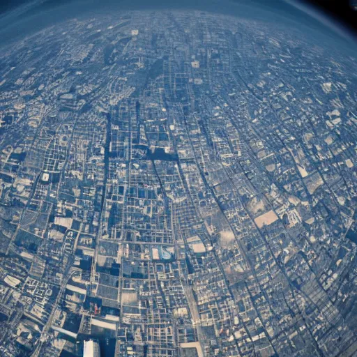 Image similar to a photo of a city without the earth's atmosphere. taken by a human from the ground.