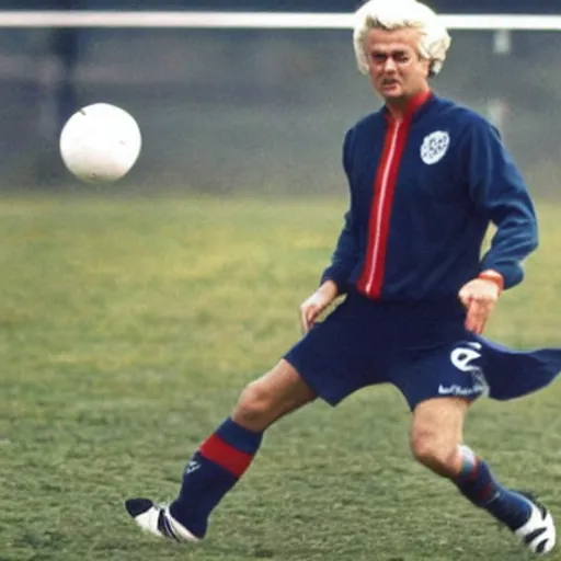 Image similar to geert wilders as soccer player in action, scoring goal